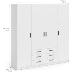 Leen Bakker Kledingkast Sprint 4-deurs - wit - 200x196x50 cm Discount