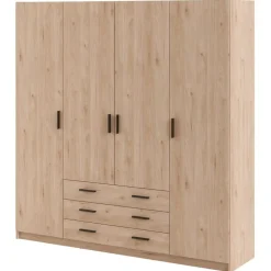 Leen Bakker Kledingkast Sprint 4-deurs - eikenkleur - 200x196x50 cm Discount