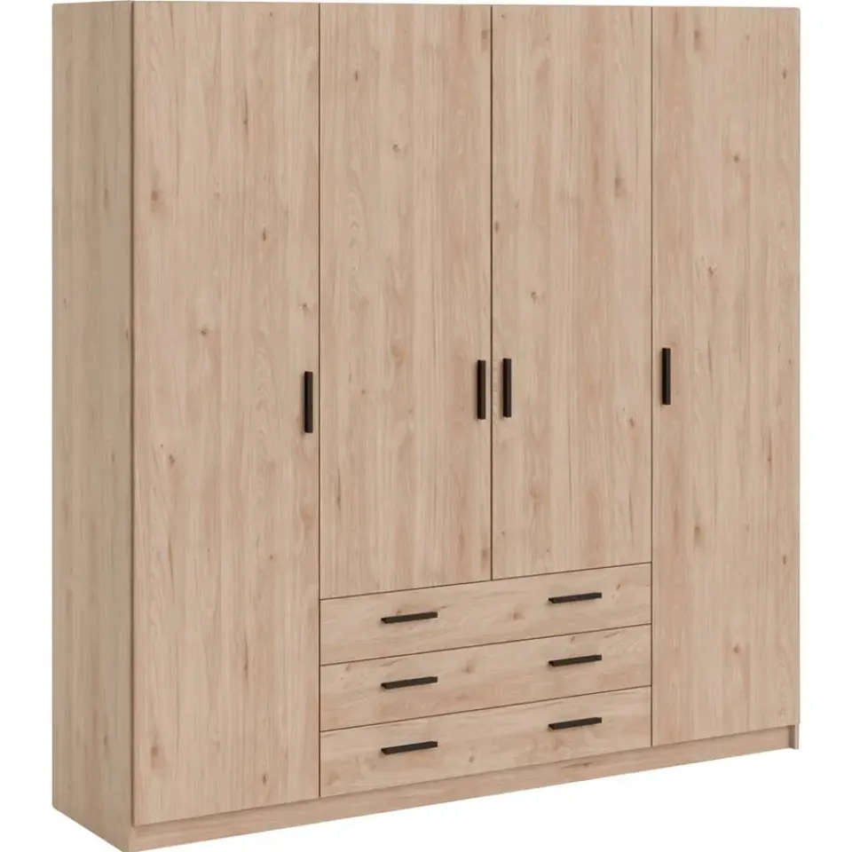 Leen Bakker Kledingkast Sprint 4-deurs - eikenkleur - 200x196x50 cm Discount