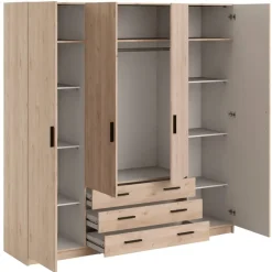 Leen Bakker Kledingkast Sprint 4-deurs - eikenkleur - 200x196x50 cm Discount
