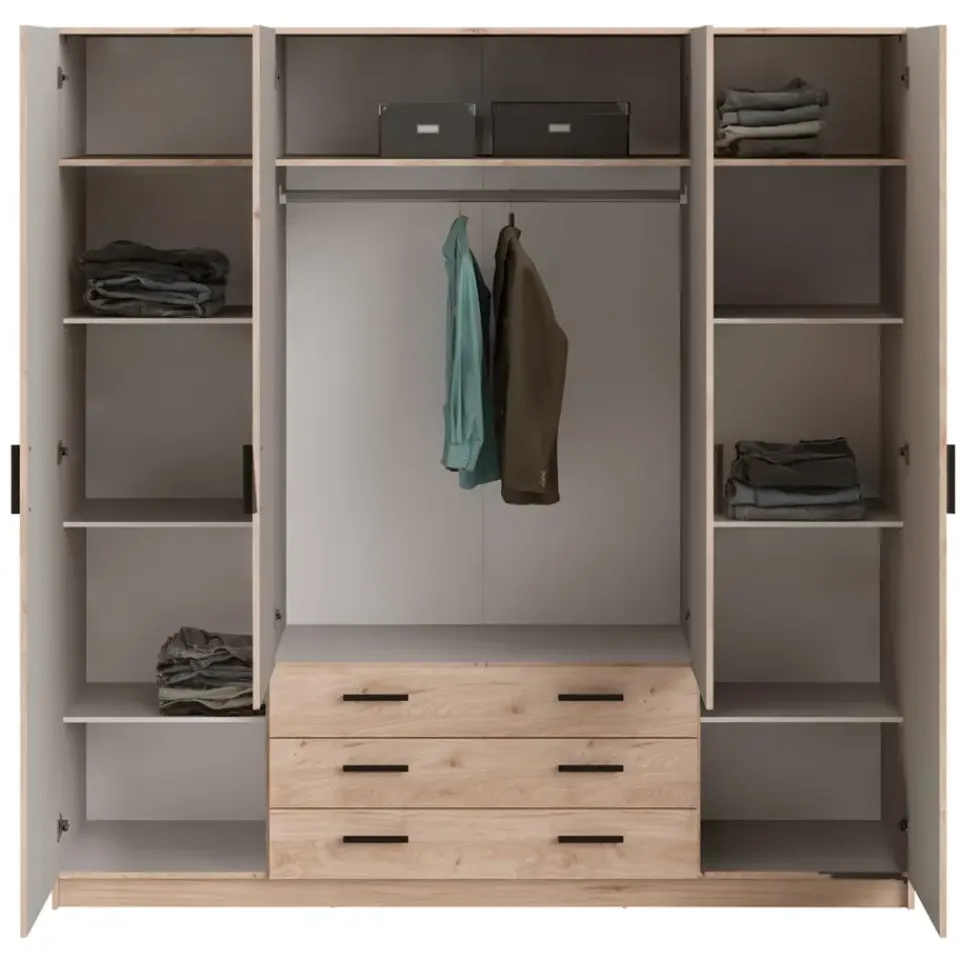 Leen Bakker Kledingkast Sprint 4-deurs - eikenkleur - 200x196x50 cm Discount