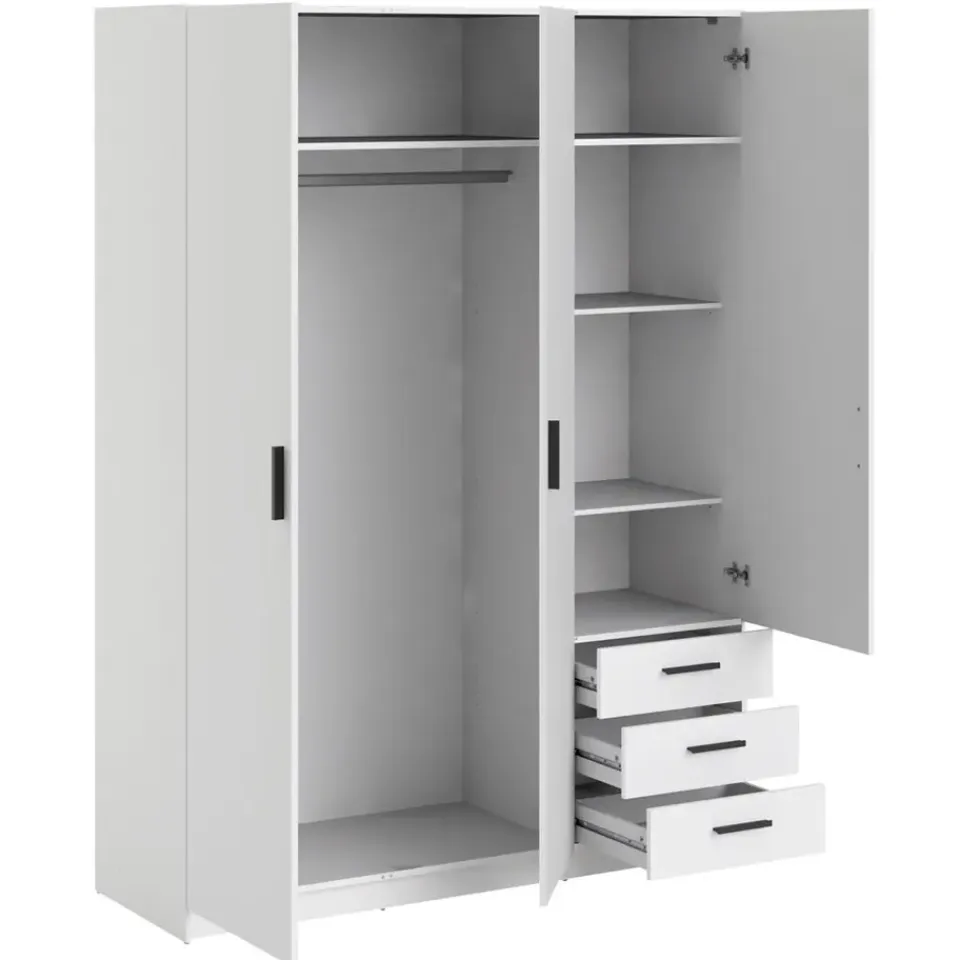 Leen Bakker Kledingkast Sprint 3-deurs - wit - 200x147x50 cm Hot
