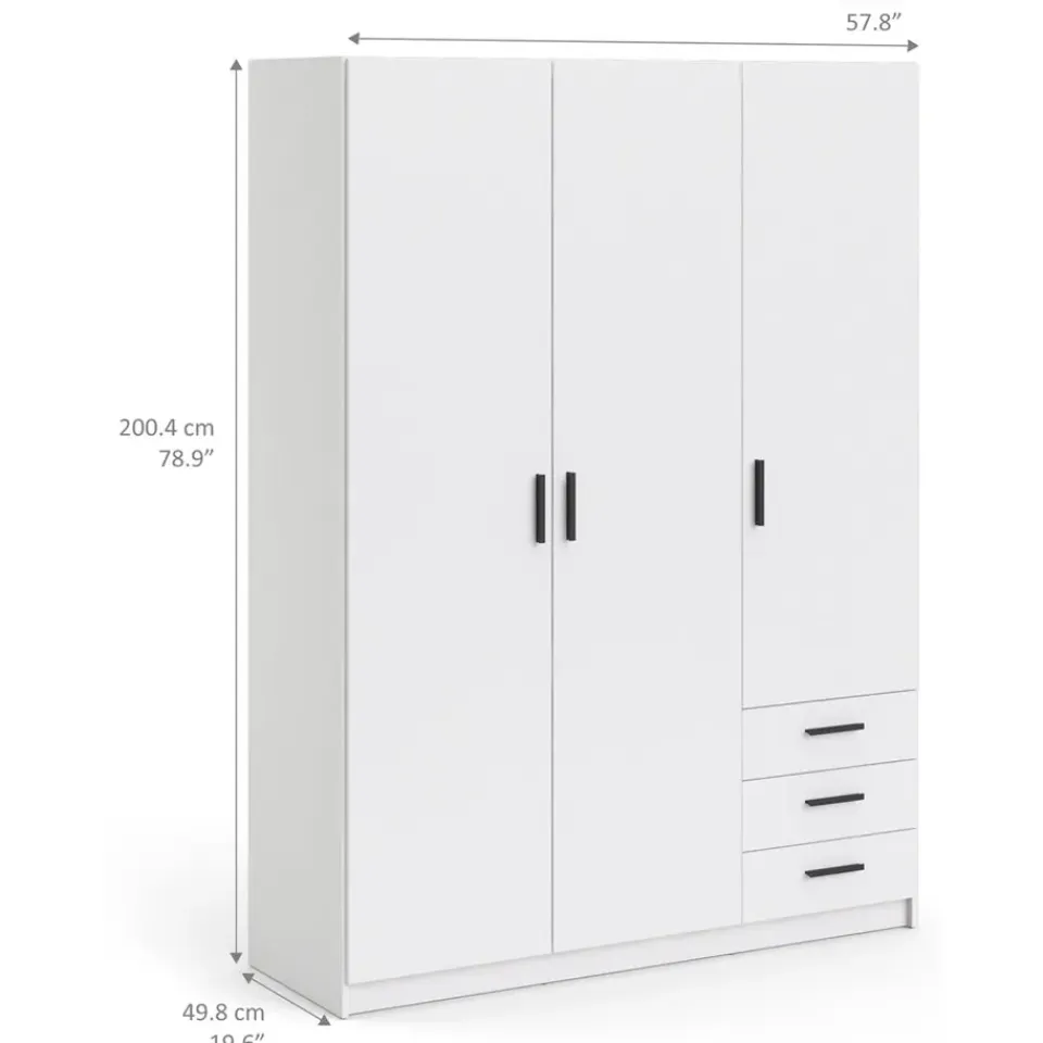 Leen Bakker Kledingkast Sprint 3-deurs - wit - 200x147x50 cm Hot