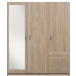 Leen Bakker Kledingkast Varia 3-deurs inclusief spiegel - licht eiken - 175x146x50 cm Outlet