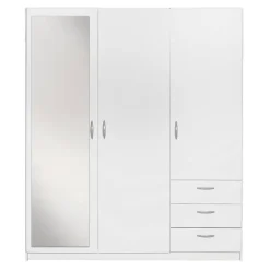 Leen Bakker Kledingkast Varia 3-deurs met spiegel - wit - 175x146x50 cm Discount