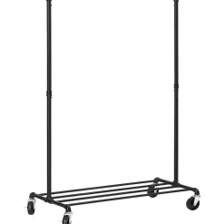 Dok Home Kledingrek op wieltjes - Metaal - Incl. plank - tot 90 kg - Zwart Hot