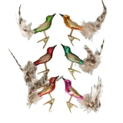 Krebs Decoratie vogels - 6x - op clip - gekleurd - 9 cm - glas Hot