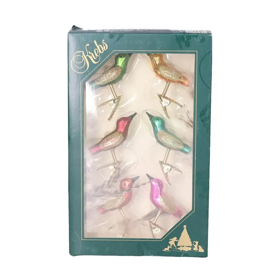 Krebs Decoratie vogels - 6x - op clip - gekleurd - 9 cm - glas Hot