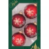 Krebs Kerstballen - 4 stuks - rood met sneeuwvlok - glas - 7 cm Sale