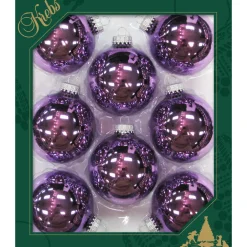 Krebs Kerstballen - 8 stuks - paars glans - glas - 7 cm