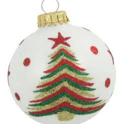 Krebs kerstballen - 4x stuks - wit met kerstboom - glas - 7 cm Clearance