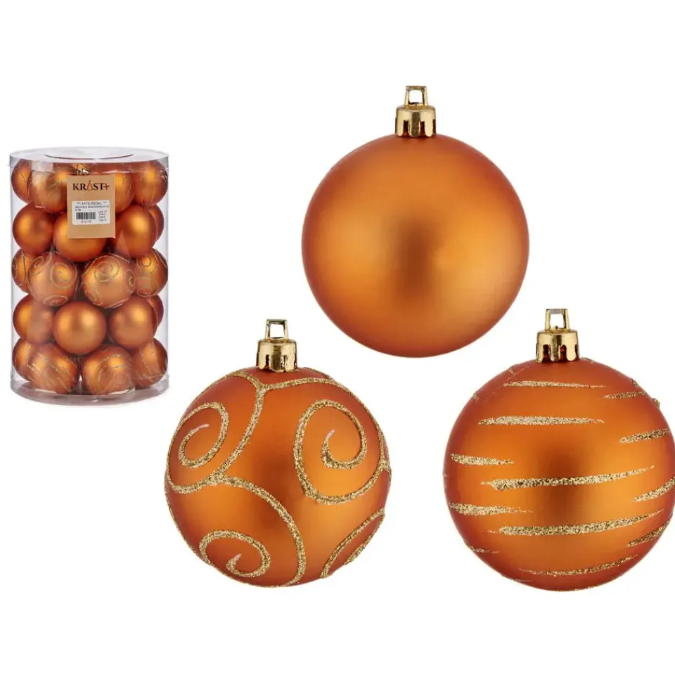 Krist+ Kerstballen - 30x - oranje - kunststof - 6 cm Hot