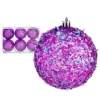 Krist+ kerstballen - 6x stuks - paars - kunststof - glitter