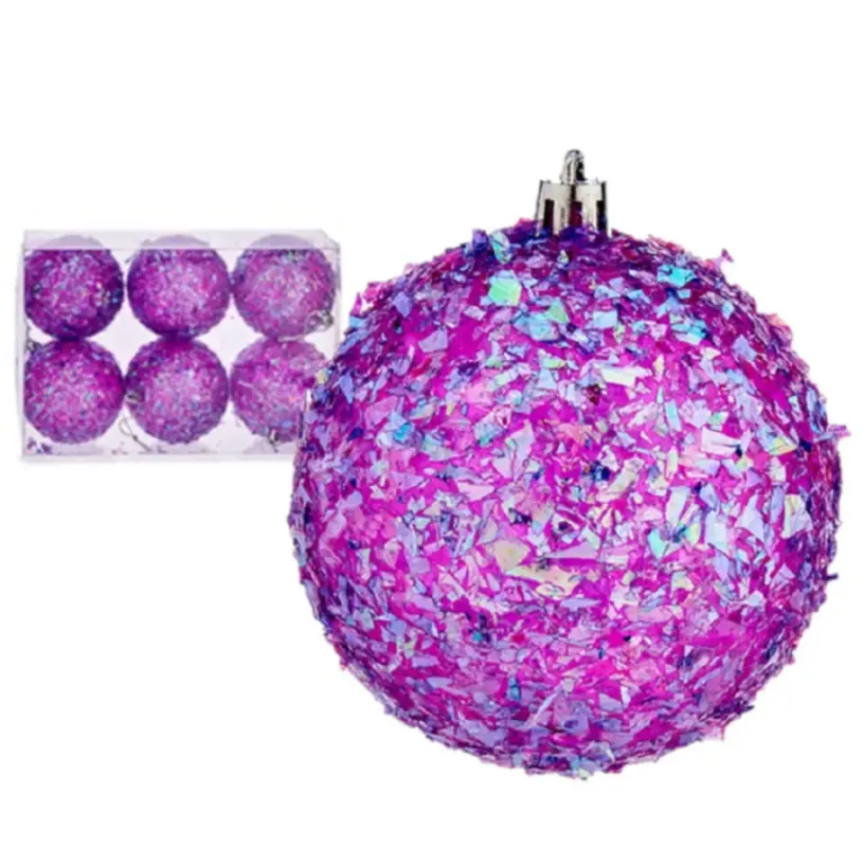 Krist+ kerstballen - 6x stuks - paars - kunststof - glitter