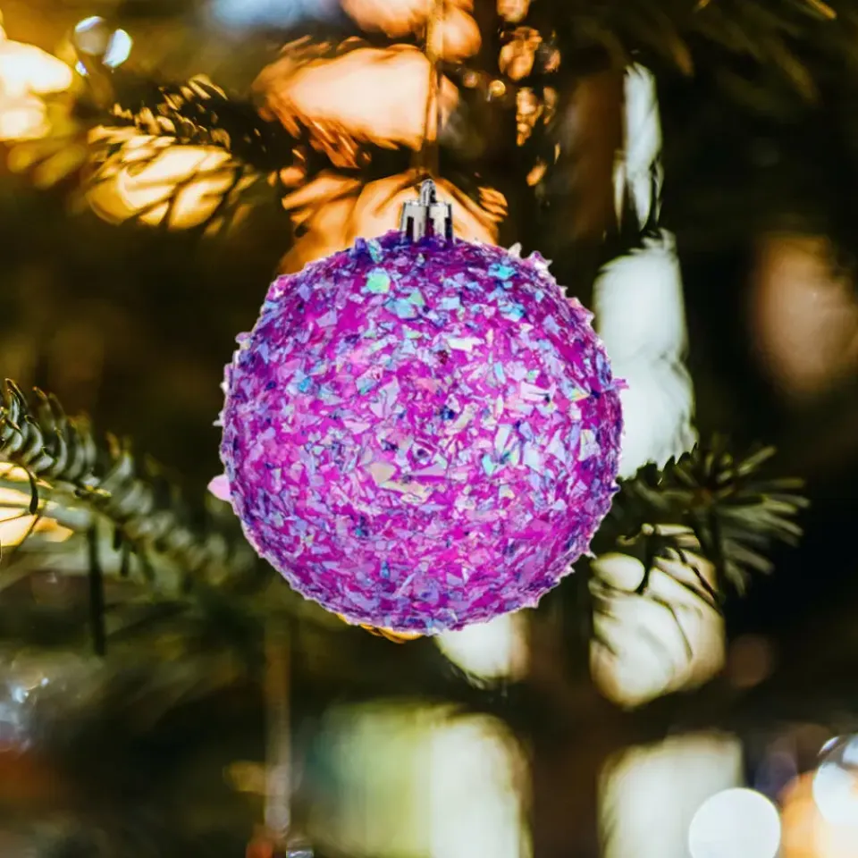 Krist+ kerstballen - 6x stuks - paars - kunststof - glitter