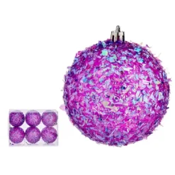 Krist+ kerstballen - 6x stuks - paars - kunststof - glitter