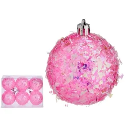 Krist+ kerstballen - 6x stuks - roze - kunststof - glitter Outlet