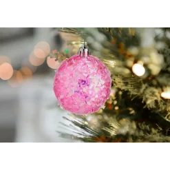Krist+ kerstballen - 6x stuks - roze - kunststof - glitter Outlet