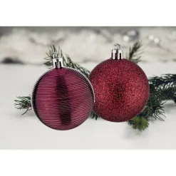 Krist+ kerstballen - 8x stuks - wijn/bordeaux - kunststof - 6 cm Sale