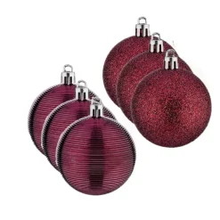 Krist+ kerstballen - 8x stuks - wijn/bordeaux - kunststof - 6 cm Sale