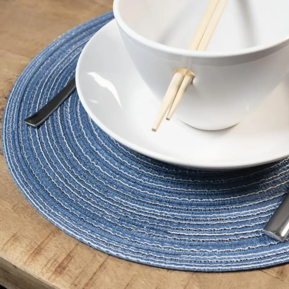 Krumble Placemat rond - Blauw/grijs - Set van 8 New