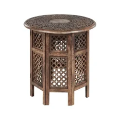 Beliani KUMALI - Bijzettafel - Donkere houtkleur - Mangohout Clearance