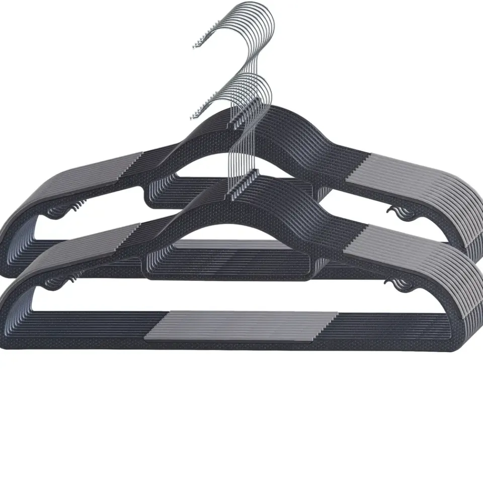 ACAZA Kunststof kledinghangers - Set van 20 - antislip - met broeklat - Zwart Best