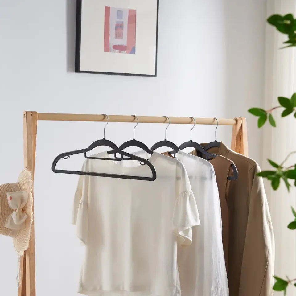 ACAZA Kunststof kledinghangers - Set van 20 - antislip - met broeklat - Zwart Best