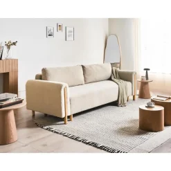 Leen Bakker KVAM - Slaapbank 3-zits opbergruimte - Beige - Bouclé Outlet