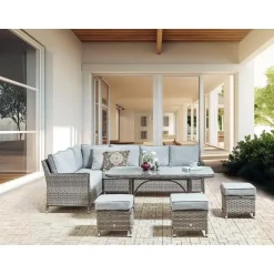 Beliani LACONA - Loungeset 9-zits - Grijs - Kunstrotan Online