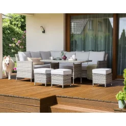 Beliani LACONA - Loungeset 9-zits - Grijs - Kunstrotan Online