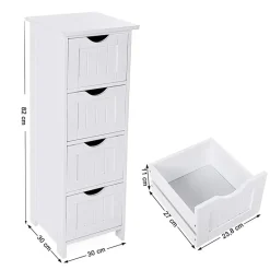 ACAZA Ladekast - badkamer - 4 vakken - 30x82x30 cm - wit