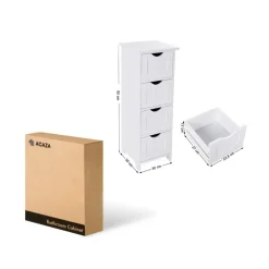 ACAZA Ladekast - badkamer - 4 vakken - 30x82x30 cm - wit