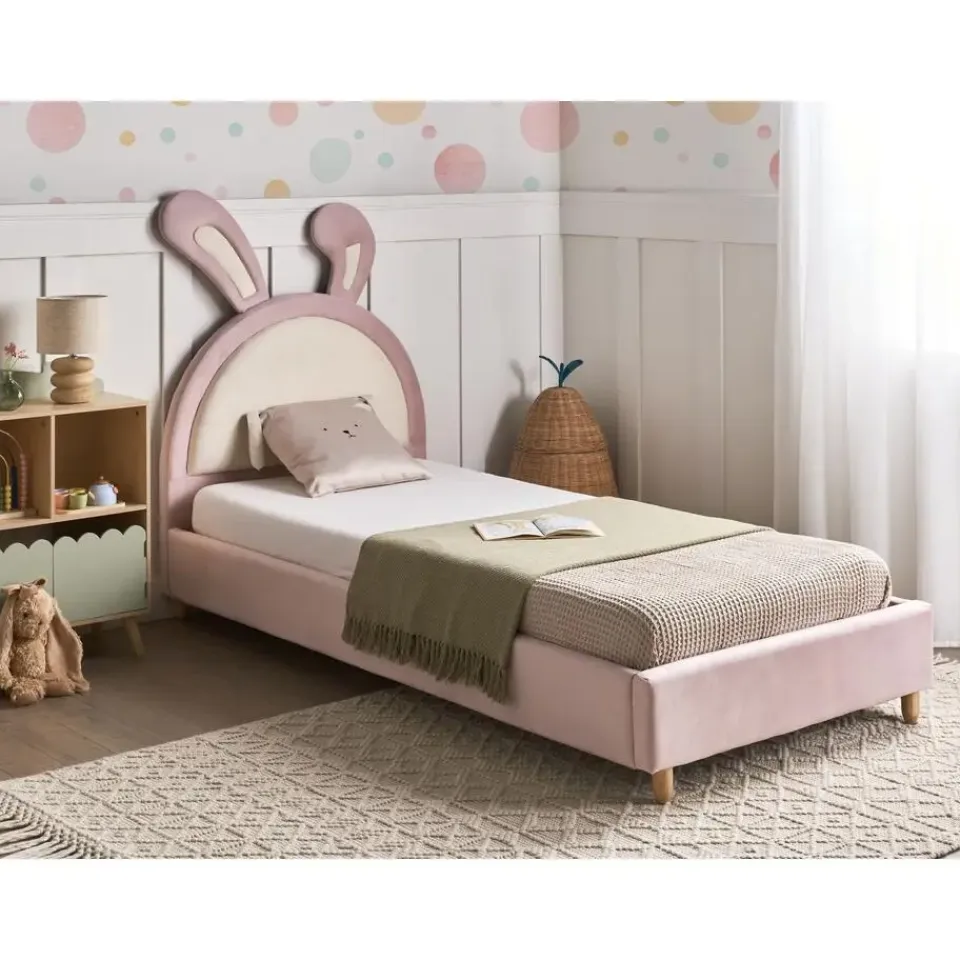 Beliani LALLIAS - Eenpersoonsbed - Roze - 90 x 200 cm - Fluweel Best