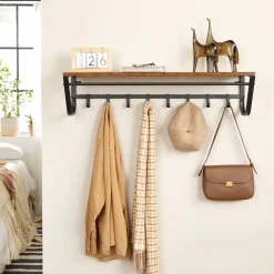 Merkloos Lange Kapstok voor de Muur of Wand - 90 cm Lang - Rustiek Bruin - Vintage Clearance