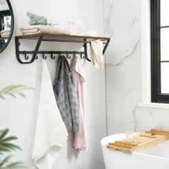 Merkloos Lange Kapstok voor de Muur of Wand - 90 cm Lang - Rustiek Bruin - Vintage Clearance