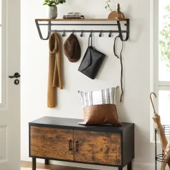 Merkloos Lange Kapstok voor de Muur of Wand - 90 cm Lang - Rustiek Bruin - Vintage Clearance