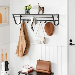 Merkloos Lange Wandkapstok - 90 cm Lang, 8 Haken, Hoedenplank, Zwart New