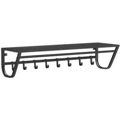 Merkloos Lange Wandkapstok - 90 cm Lang, 8 Haken, Hoedenplank, Zwart New