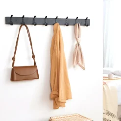 ACAZA Lange wandkapstok - 8 zwarte haken - 88x6.5x1.5 cm - zwart New