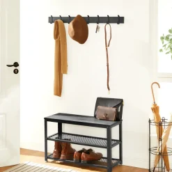 ACAZA Lange wandkapstok - 8 zwarte haken - 88x6.5x1.5 cm - zwart New