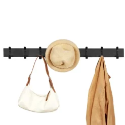ACAZA Lange wandkapstok - 8 zwarte haken - 88x6.5x1.5 cm - zwart New