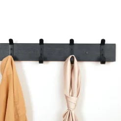 ACAZA Lange wandkapstok - 8 zwarte haken - 88x6.5x1.5 cm - zwart New