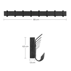 ACAZA Lange wandkapstok - 8 zwarte haken - 88x6.5x1.5 cm - zwart New