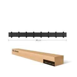ACAZA Lange wandkapstok - 8 zwarte haken - 88x6.5x1.5 cm - zwart New