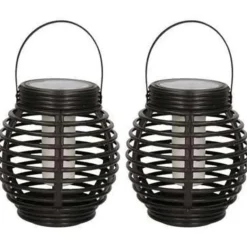 Merkloos Lantaarn - 2 stuks - solar - tuinverlichting - zwart - 14 cm
