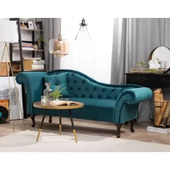 Beliani LATTES - Chaise longue - Blauw - Linkerzijde - Fluweel