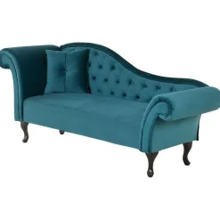 Beliani LATTES - Chaise longue - Blauw - Linkerzijde - Fluweel