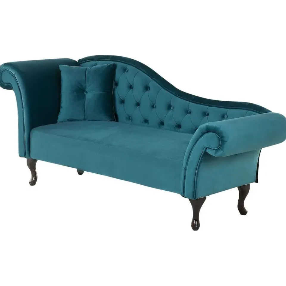 Beliani LATTES - Chaise longue - Blauw - Linkerzijde - Fluweel