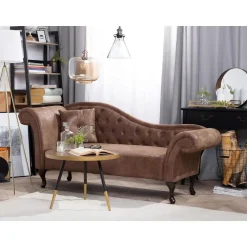 Beliani LATTES - Chaise longue - Bruin - Linkerzijde - Kunstsuède Hot